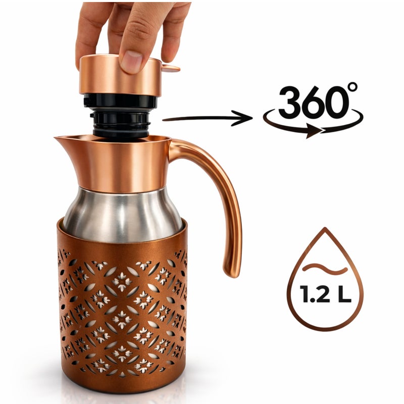 Glaze Vacuum Stainless Steel Insulated Flask 1.2L – Double Wall Thermal Carafe – 12 Hours Hot & Cold – 100% Food Grade Stainless Steel – Elegant Handle Coffee & Tea Pot – Premium Serving Thermos - Image 3